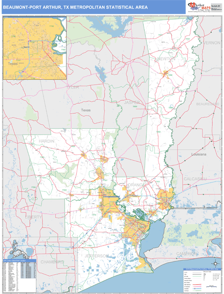 Beaumont-Port Arthur, TX Metro Area Zip Code Map